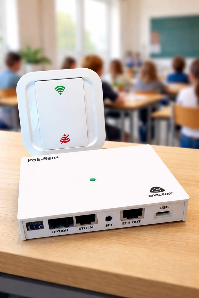 PoE-Sea+ and the Wi-Fi switch in a classroom